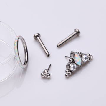 Detail View 1 of 3 Pcs of Assorted Titanium Marquise Opal Bali Beaded Stud & Clicker Package